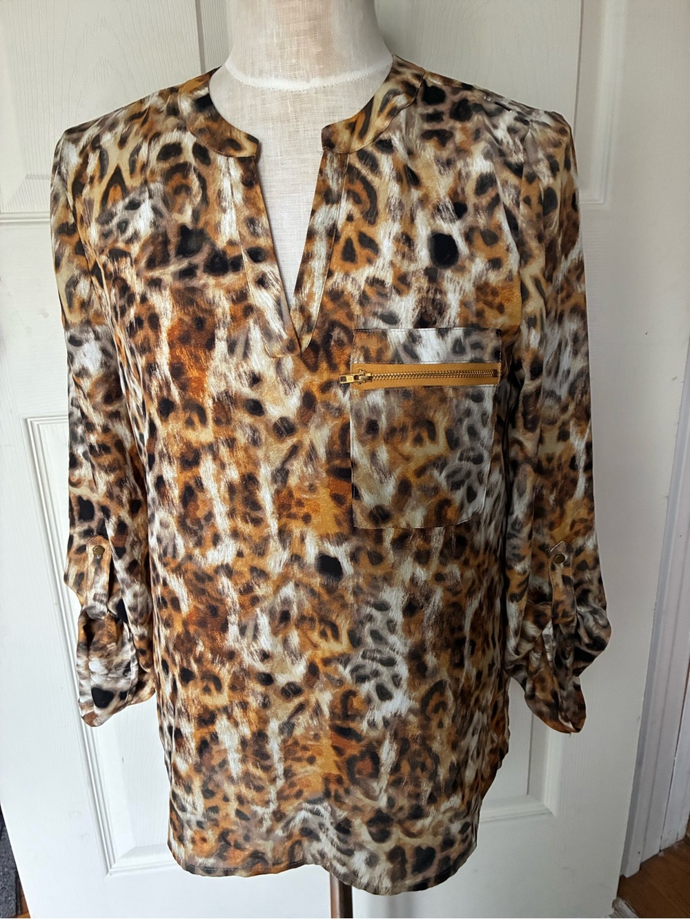 Zac & Rachel roll button sleeve size medium pullover, semi transparent blouse
